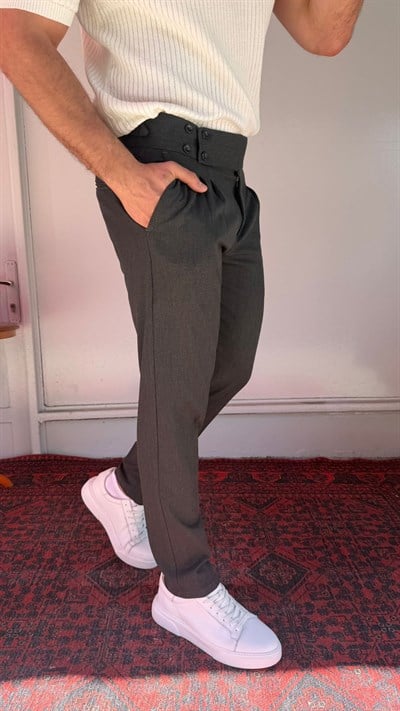 Antrasit Düğmeli Pileli Erkek Kumaş Pantolon