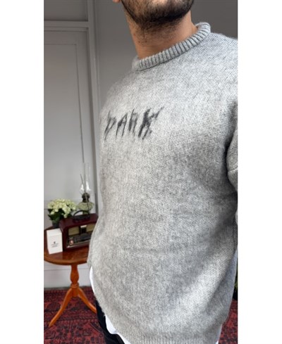 Casual Men Gri Dark Oversize Triko Kazak