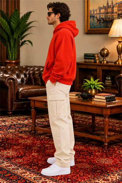 Kırmızı Oversize Erkek Kapüşonlu Sweatshirt