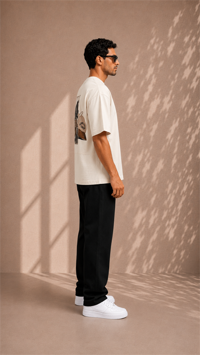 Ekru Oversize Baskılı Erkek Tişört – The Social Club