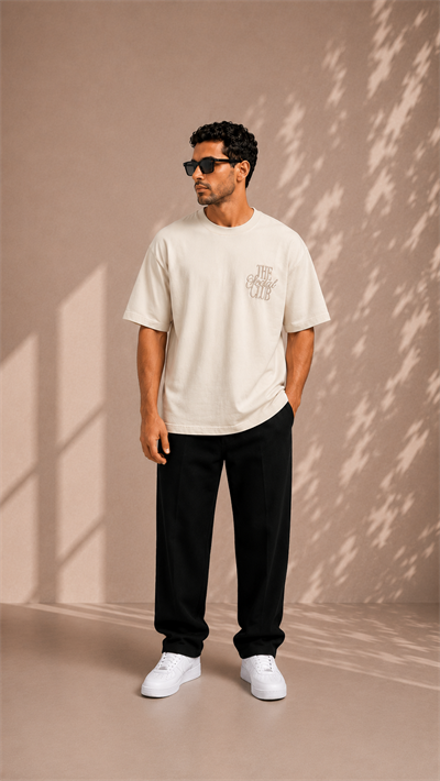 Ekru Oversize Baskılı Erkek Tişört – The Social Club