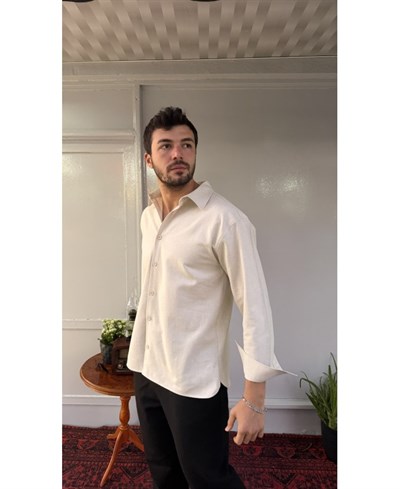 Casual Men Bej Premium Rahat Kalıp Gömlek
