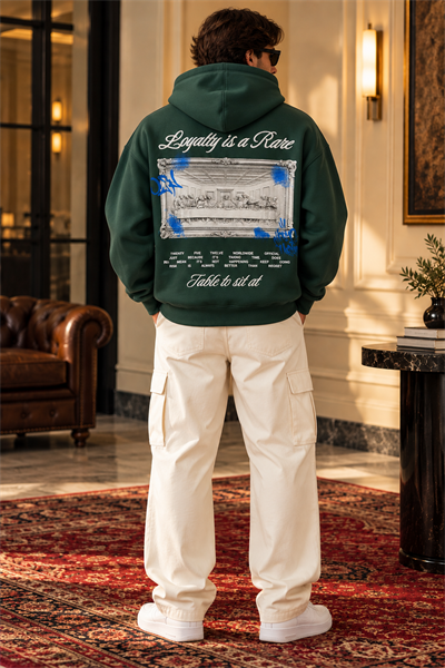 Loyalty Orman Yeşili Oversize Baskılı Kapüşonlu Sweatshirt