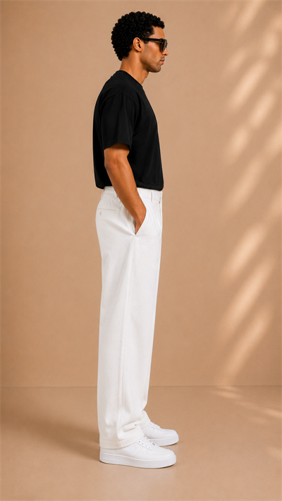 Beyaz Keten Baggy Fit Erkek Pantolon