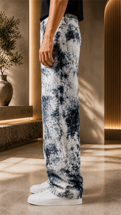 Mavi Batik Desenli Baggy Fit Erkek Jean Pantolon