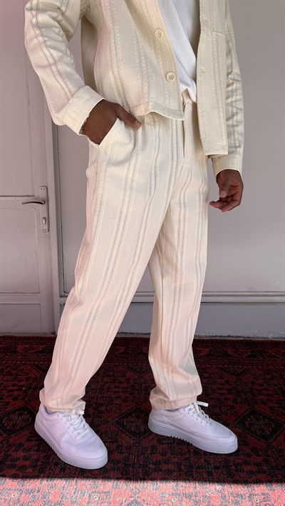 Casualment Ivory Stripe Premium Takım – Bej