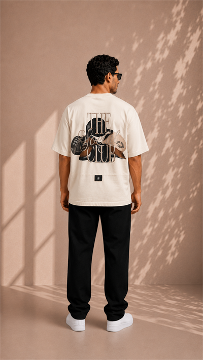 Ekru Oversize Baskılı Erkek Tişört – The Social Club