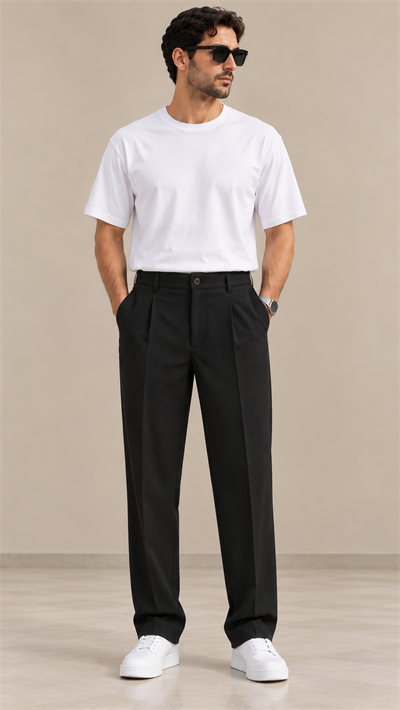 Siyah Tek Pileli Baggy Fit Lastikli Erkek Pantolon