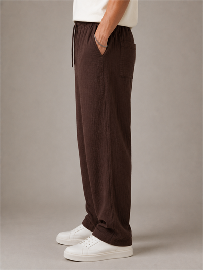 Kahverengi Müslin Baggy Erkek Pantolon