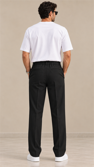 Siyah Tek Pileli Baggy Fit Lastikli Erkek Pantolon