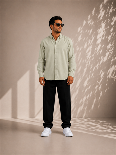 Açık Haki Oversize Erkek Gömlek – Premium Rahat Kalıp