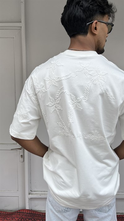 Beyaz Vaha Oversize Tişört
