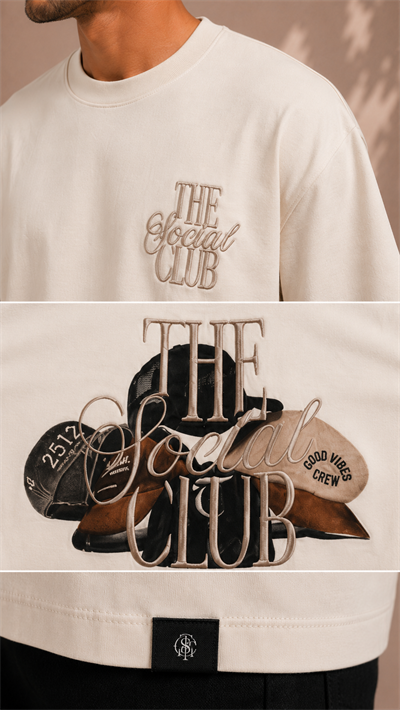 Ekru Oversize Baskılı Erkek Tişört – The Social Club