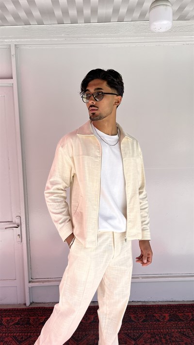 Casualment Riviera Premium Keten Takım – Krem Bej