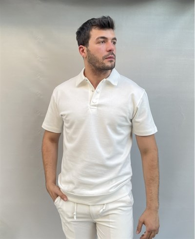 Casual Men Beyaz Polo Yaka Slim Fit T-Shirt