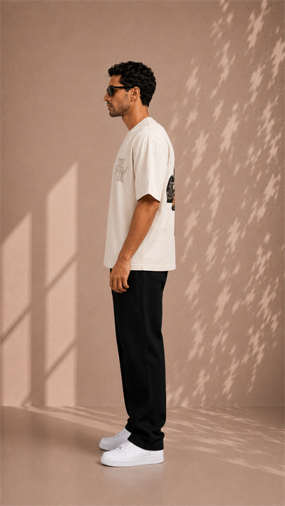 Ekru Oversize Baskılı Erkek Tişört – The Social Club