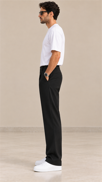 Siyah Tek Pileli Baggy Fit Lastikli Erkek Pantolon