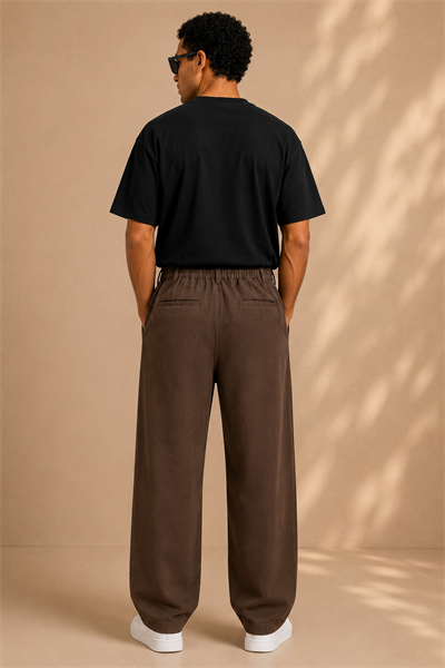 Kahverengi Keten Baggy Fit Erkek Pantolon