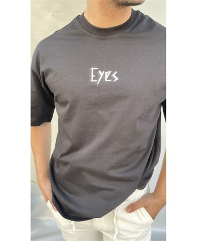 Casual Men Eyes Baskılı Oversize Siyah T-Shirt