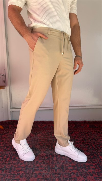 Kum Beji Pilesiz Bağcıklı Erkek Pantolon