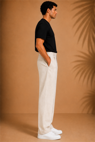 Kırık Beyaz Keten Baggy Fit Erkek Pantolon