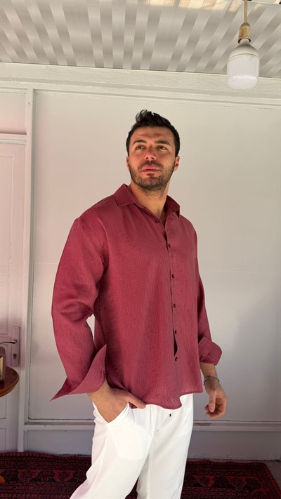 CasualMentr Bordo Oversize Erkek Gömlek