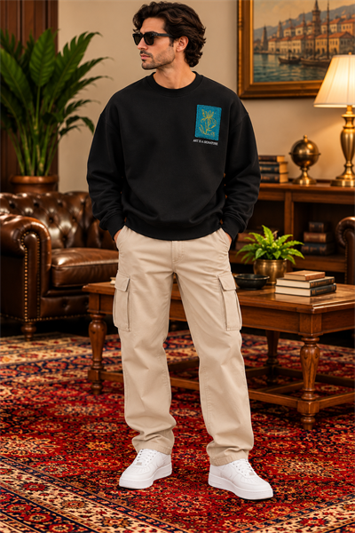 Siyah Nakışlı Oversize Erkek Sweatshirt – Art Is A Signature