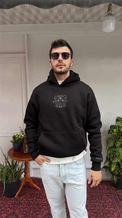 Arka Çiçek Desen Kapüşon