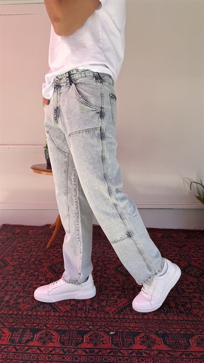 Asimetrik Dikiş Detaylı Baggy Jean