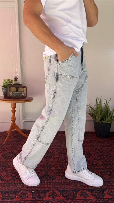 Asimetrik Dikiş Detaylı Baggy Jean