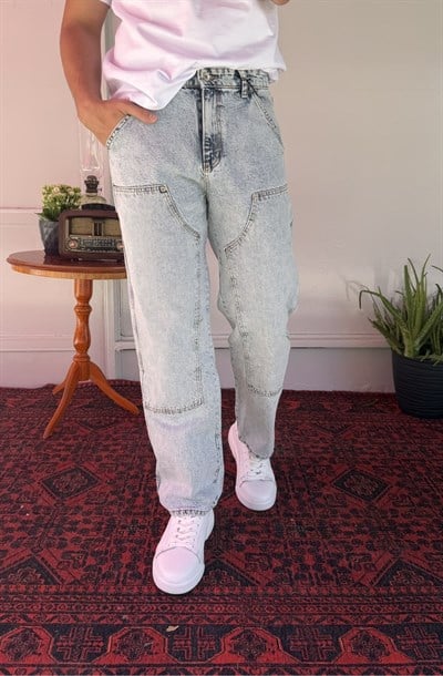 Asimetrik Dikiş Detaylı Baggy Jean