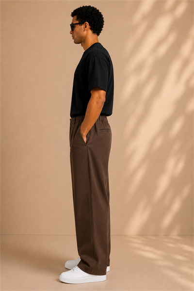 Kahverengi Keten Baggy Fit Erkek Pantolon
