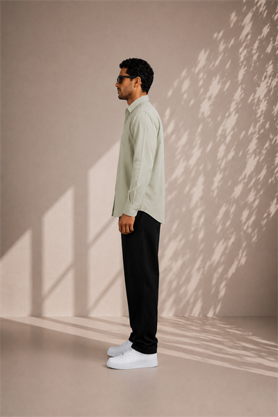 Açık Haki Oversize Erkek Gömlek – Premium Rahat Kalıp