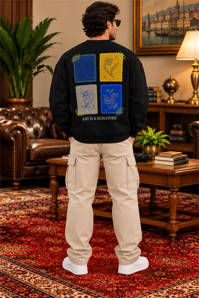 Siyah Nakışlı Oversize Erkek Sweatshirt – Art Is A Signature