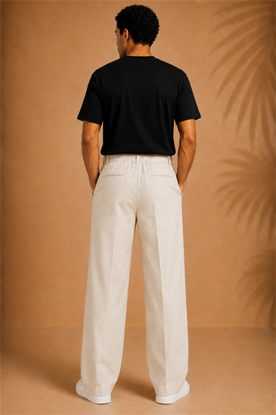 Kırık Beyaz Keten Baggy Fit Erkek Pantolon