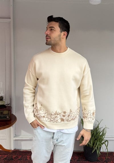 Bel-Bilek Nakış Detaylı Oversize Sweat