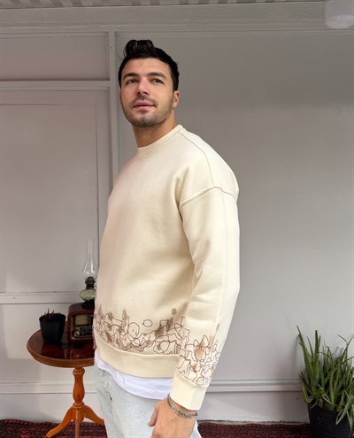 Bel-Bilek Nakış Detaylı Oversize Sweat