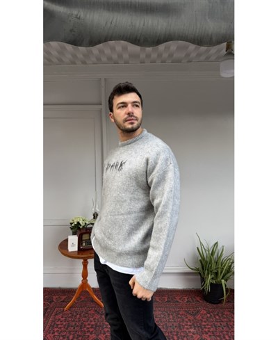 Casual Men Gri Dark Oversize Triko Kazak