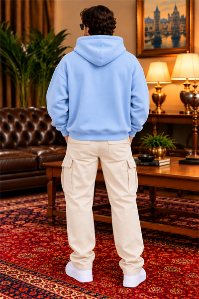 Bebe Mavisi Oversize Erkek Kapüşonlu Sweatshirt
