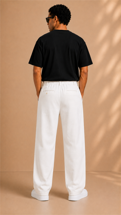 Beyaz Keten Baggy Fit Erkek Pantolon