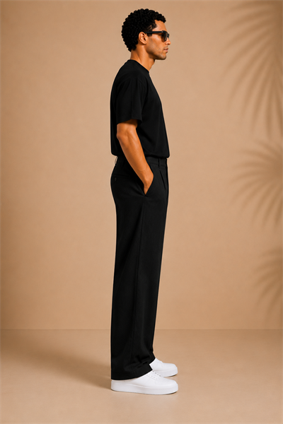 Siyah Keten Baggy Fit Erkek Pantolon