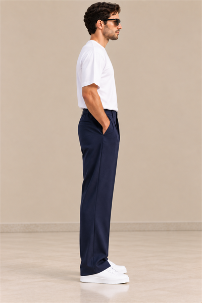 Lacivert Tek Pileli Baggy Fit Lastikli Erkek Pantolon