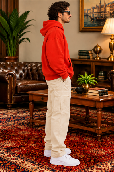 Kırmızı Oversize Erkek Kapüşonlu Sweatshirt