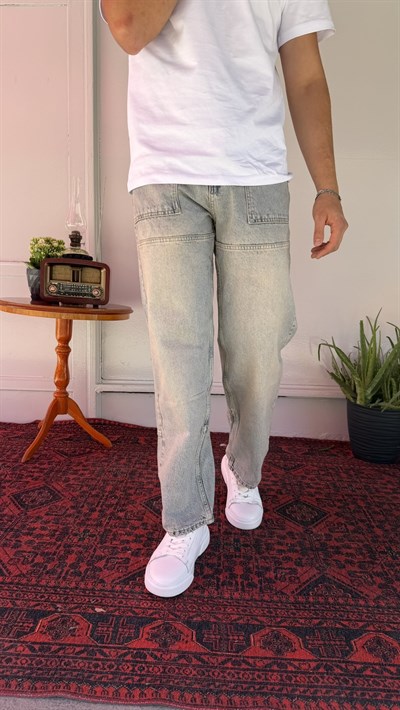 Cep Dikiş Detay Yeşil Yıkamalı Baggy Jean