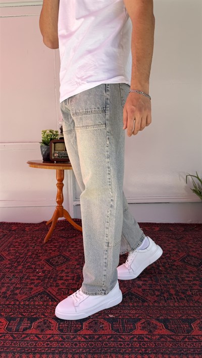 Cep Dikiş Detay Yeşil Yıkamalı Baggy Jean