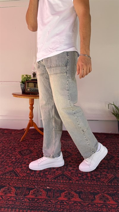 Cep Dikiş Detay Yeşil Yıkamalı Baggy Jean