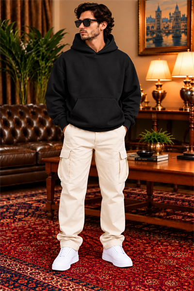 Siyah Oversize Erkek Kapüşonlu Sweatshirt