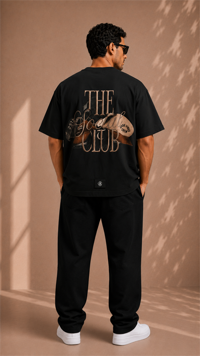Siyah Oversize Baskılı Erkek Tişört – The Social Club