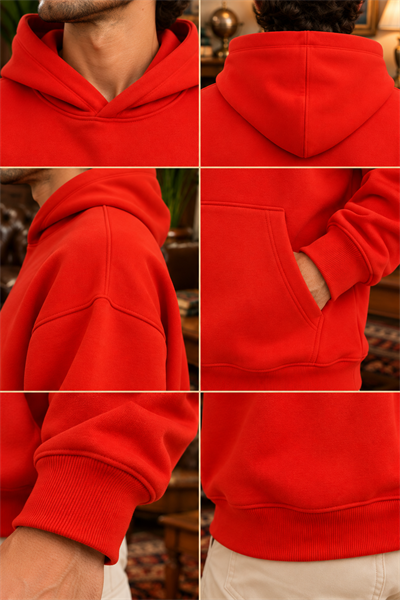 Kırmızı Oversize Erkek Kapüşonlu Sweatshirt
