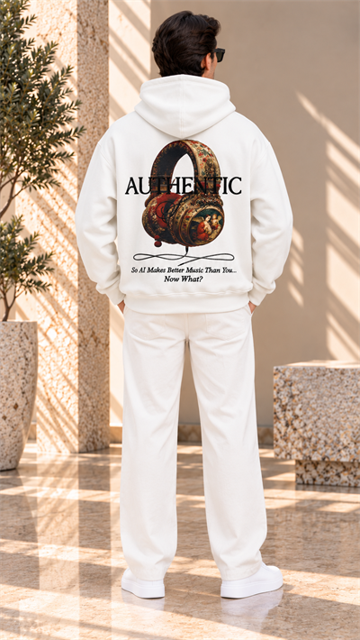Ekru Authentic Headphone Baskılı Oversize Erkek Hoodie